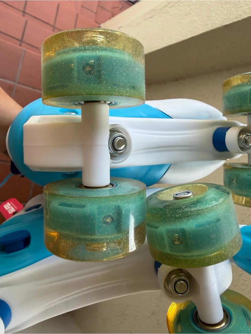 Kids Teal Blue and Pink Glitter Wheel Quad Rollerskates
